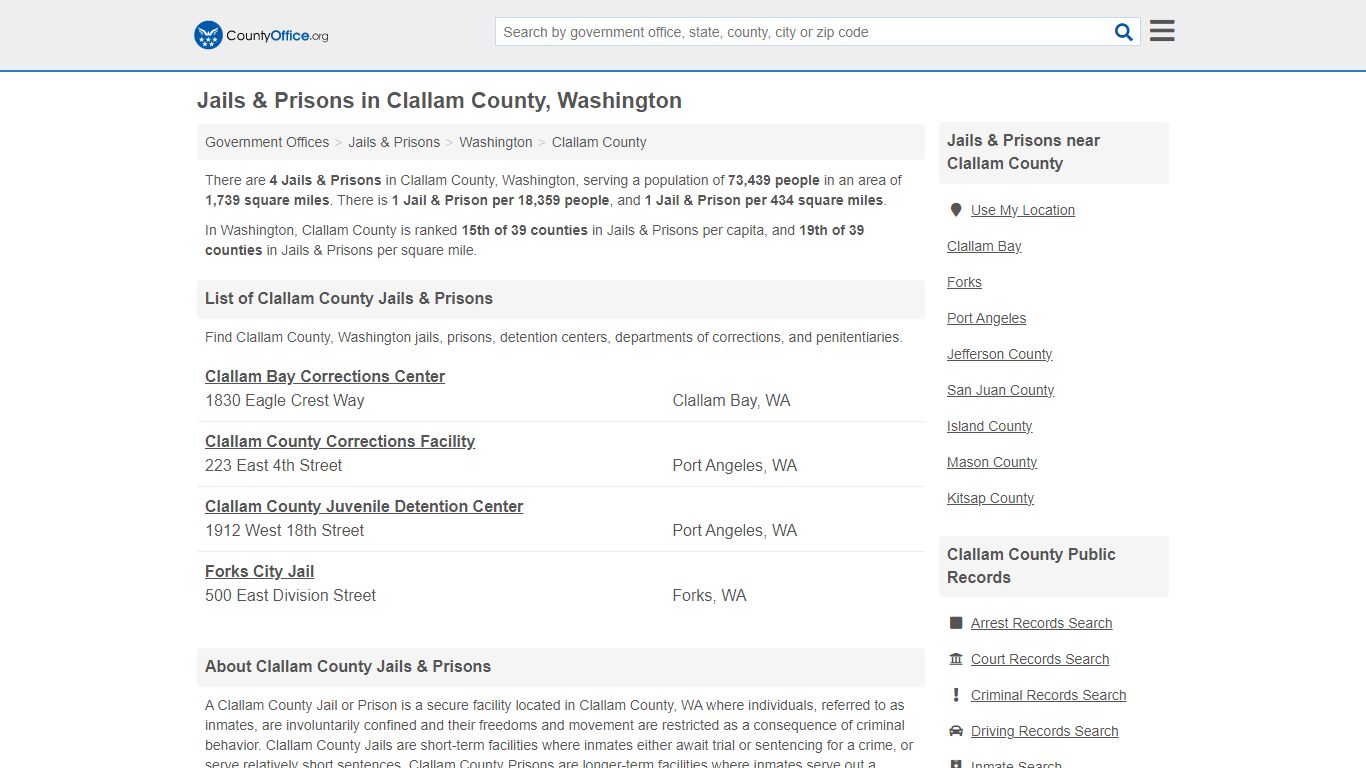 Jails & Prisons - Clallam County, WA (Inmate Rosters & Records)